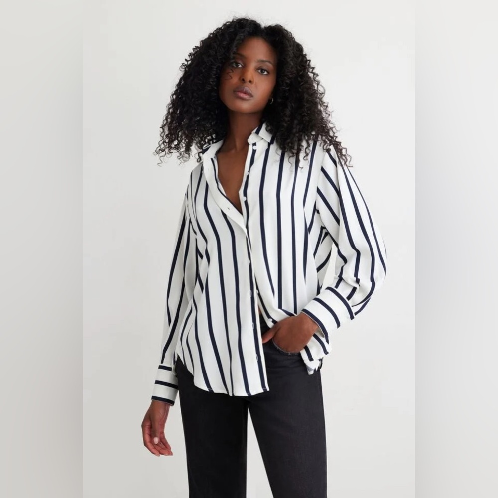 Dynamite Frida Striped Button Up Blouse